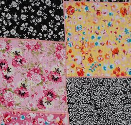 Šifon plisé květinový motiv patchwork růžová