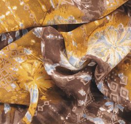 Šifon viskozový patchwork batika hnědá