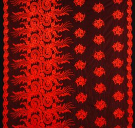 Krajka bordurová na tylu květy/ornament červená