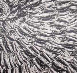 Hedvábný satén vzor peří černobílý