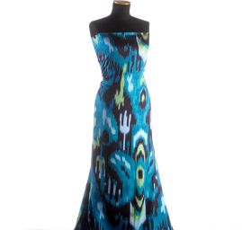 Hedvábný atlas matný abstraktní vzor zelenomodrý