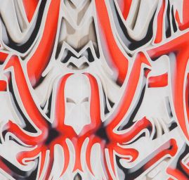 Hedvábný šifon geometrický vzor červenošedobílý