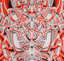 Hedvábný šifon geometrický vzor červenošedobílý