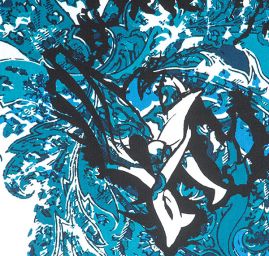 Hedvábný mušelín květinový vzor tyrkys černá