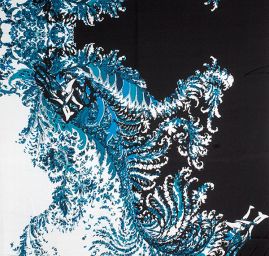 Hedvábný mušelín květinový vzor tyrkys černá