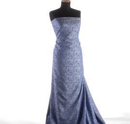 Viskozová žakárová látka květy modrobílá