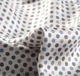 Hedvábný satén nepružný vzor šedý puntík