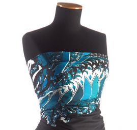 Mikado hedvábí květinový vzor tyrkys černá