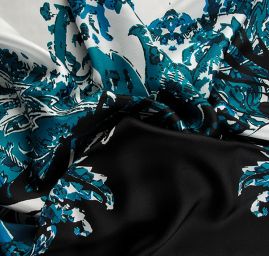 Mikado hedvábí květinový vzor tyrkys černá
