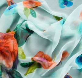 Hedvábný mušelín tisk květy