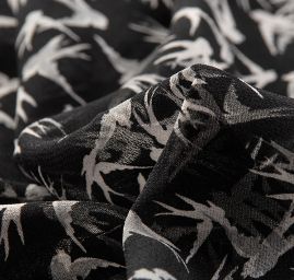 Šifon pružný  tisk zvířecí vzor ptáčci černobílý