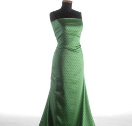 Šatová látka mikado puntík zelený/černý