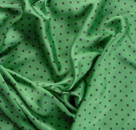 Šatová látka mikado puntík zelený/černý