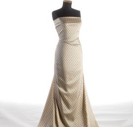 Šatová látka mikado béžová/černá