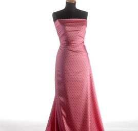 Šatová látka mikado růžová/černá