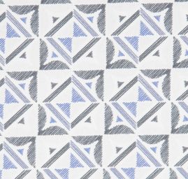 Šatová látka imitace hedvábí geometrický vzor modrý