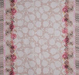 Hedvábný šifon krajkový vzor s květy starorůžový