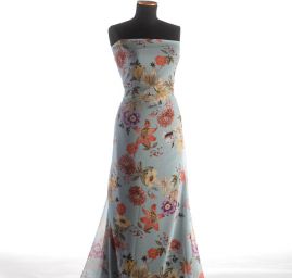 Šifon pružný tisk květinový vzor v pastelových barvách