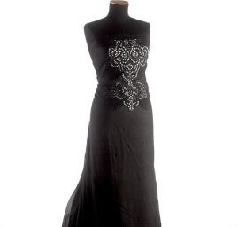 Etamín látka s krajkovou bordurou černá