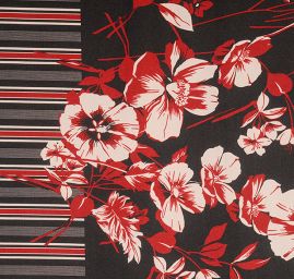 Šatová látka imitace hedvábí vzor květů vínový