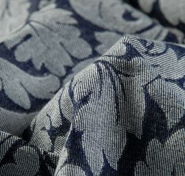 Riflovina žakárový květinový vzor modrý II.jakost