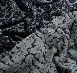 Riflovina žakárový květinový vzor modrý II.jakost