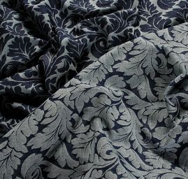 Riflovina žakárový květinový vzor modrý II.jakost