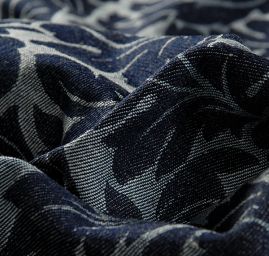 Riflovina žakárový květinový vzor modrý II.jakost