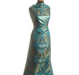 Efektní brokát hlavicový vzor zlatotyrkysový