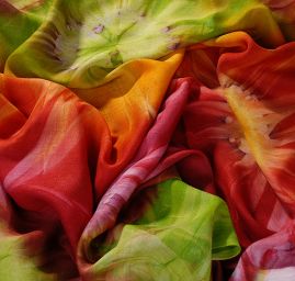 Batika kupón zelená/červená/oranžová