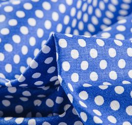 Bavlněná látka puntíky bílá/tm.modrá