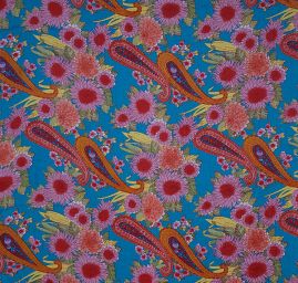 Plisovaný šifon kašmírový vzor/květy modrý