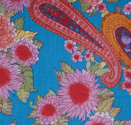 Plisovaný šifon kašmírový vzor/květy modrý