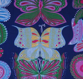 Plisovaný šifon vzor motýlci modrá/zelená,růožvá