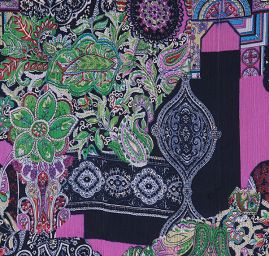 Plisovaný šifon patchwork kašmírový vzor/květy