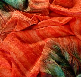 Batika kreš satén oranžovo-zelená