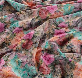 Žakárová pružná látka ornamenty květinový tisk