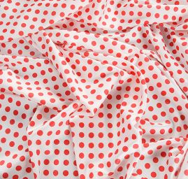 Satén tisk imitace hedvábí puntík červenobílý