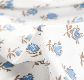 Úplet piké drobné květy modré