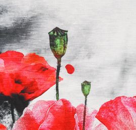 Satén pružný tisk vlčí máky