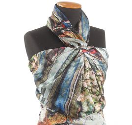 Satén pružný tisk kytice