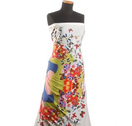 Krepdešín tisk květy/motýlci