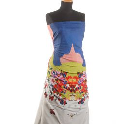 Krepdešín tisk květy/motýlci