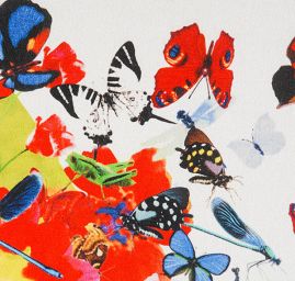 Krepdešín tisk květy/motýlci