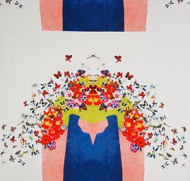 Krepdešín tisk květy/motýlci