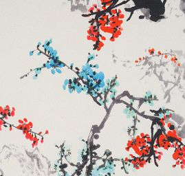 Krepdešín květy višně slonová kost