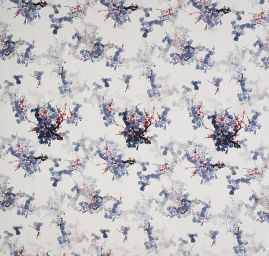 Krepdešín tisk květ višně fialovošedý