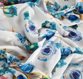 Krepdešín tisk tulipán slonová kost