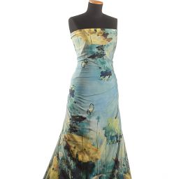 Krepdešín tisk lotosový květ