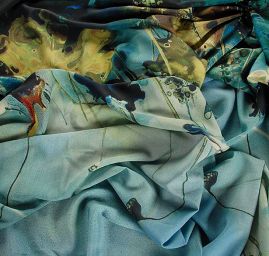 Krepdešín tisk lotosový květ